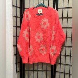 Fantastic Fawn Vibrant Pink FUZZY LONG SLEEVE CREWNECK OVERSIZED SWEATER SIZE M